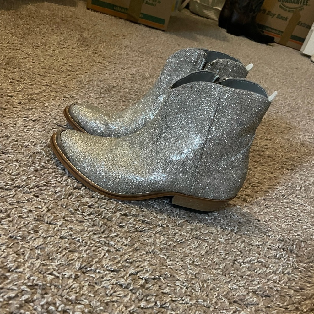 Golden Goose Silver Glitter Cowboy Booties